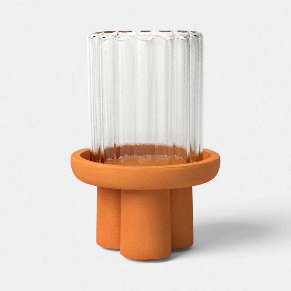 Threshold - 9"x6" Terracotta with Glass Lantern - Threshold